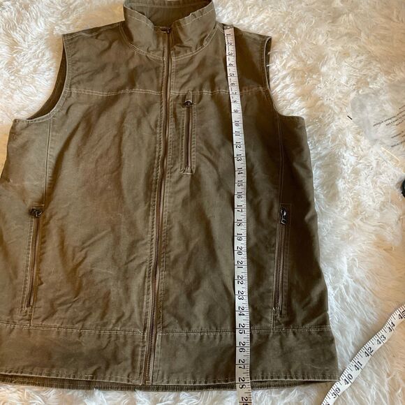 Kuhl Burr Mens Vest Vintage Pantina Dye Khaki Full Zip Collar Pockets Sz Large - Picture 9 of 11